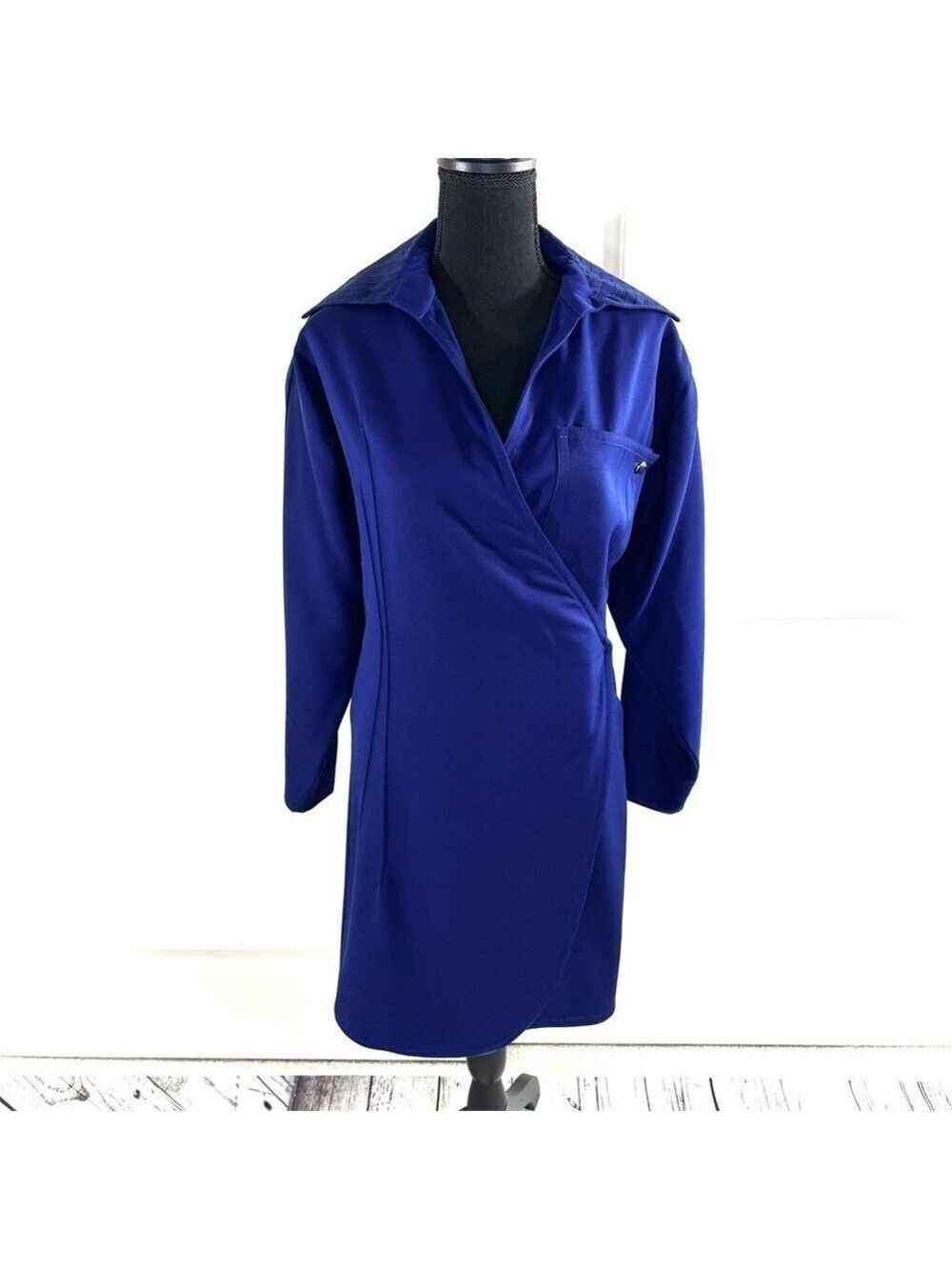 Vintage Gianni Versace Royal Blue Long Sleeve Wool Wrap Dress IT40 (US S-4)